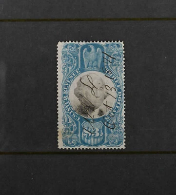 USA Scott # R125 F-VF Used $3 Washington BOB Revenue US Stamp Cat $75 - Image 1 of 2