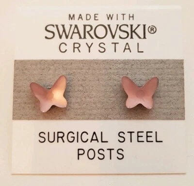 Pink Crystal Butterfly Stud Earrings 7mm Light Made with Swarovski Elements - Image 1 of 2