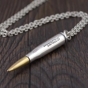 Solid 925 Sterling Silver Mens Heavy Bullet Pendant Chain Necklace 50cm - Picture 1 of 6