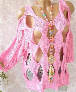 38 40 42 schöner Pullover Strickpullover Loch Strick off shoulder PINK - Bild 1 von 4