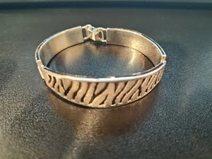 6.5" Sterling Zebra Print Elephant Hair Wide Cuff Bangle Bracelet - Picture 1 of 9