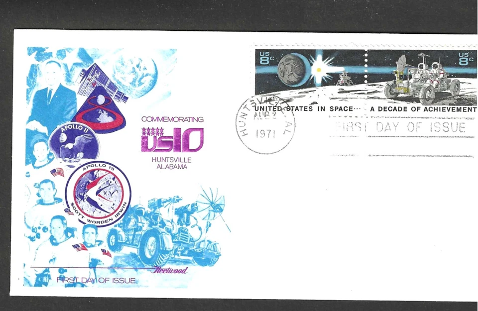 #1434-5 8c SPACE ACHIEVEMENTS ISSUE FDC-HUNTSVILLE,ALA AUG 2-1971 FLEETWOOD - Image 1 of 1