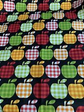 FQ Red Green Yellow Check Plaid Apples Fall Print Cotton Fabric Fat Quarter