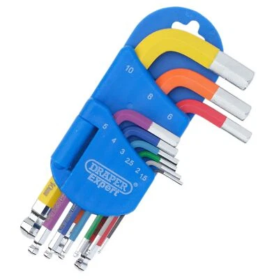 Draper Expert Metric Short Arm Ball End Hex Key Set Colour Coded 9 Piece 04912 - Image 1 of 3