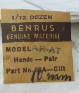 BENRUS parte de reloj AR-AT PAR MANOS Parte no 50A DORADO NUEVO DE LOTE ANTIGUO - Imagen 1 de 2