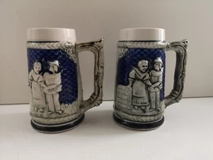 2 Bierkrug blau und grau Keramik - Bild 1 von 10