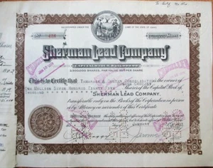 Mining 'Sherman Lead Company' 1920s Stock Certificates- 173 PIECES - Wallace, ID - Picture 1 of 2