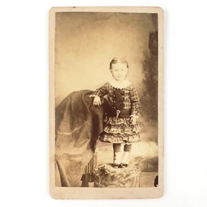 Named Toledo Ohio Child CDV Photo c1875 Anna Miller Rockwood Footstool A3924 - Picture 1 of 3