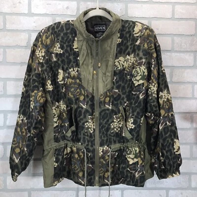 Chaqueta De Colección ABVIEN Mujer Grande 100% Seda Verde Guepardo Floral Cremallera Cintura Ajustada Foto 1 de 4