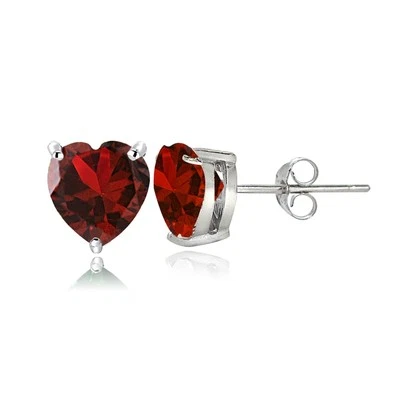 Sterling Silver Created Ruby 6mm Heart Stud Earrings - Image 1 of 3