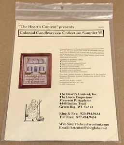 The Heart's Content "Colonial Candlescreen Sampler VI" Linen Cross Stitch Kit - Picture 1 of 2