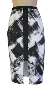 PORTMANS Sz 8 Black White Abstract Crosshatch Office Midi Pencil Skirt NEW - Foto 1 di 3