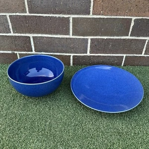 Set Of Jars Tourron Serving Bowl And Charger Plate Indigo Blue Linen France - Picture 1 of 7