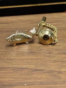 Vintage Colibri Fish Tie Tack Lapel Pin - Gold Tone MCM Outdoorsman JD - Picture 1 of 7