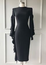 alex perry : marin long sleeve ruffle midi dress black size: 6 NEW!! $1600
