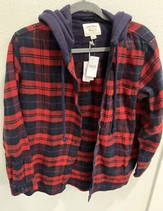 American Eagle Flannel Button Up Shirt Hoodie Mens Sz Small 100% Cotton Shacket - Picture 1 of 4