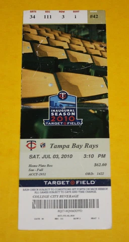 Minnesota Twins Ticket Stub | July 3 2010 | Jim Thome Justin Morneau HR Cover