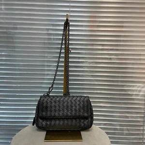 Bottega Veneta Intrecciato Mini Chain Messenger Bag Black Leather - Picture 1 of 10