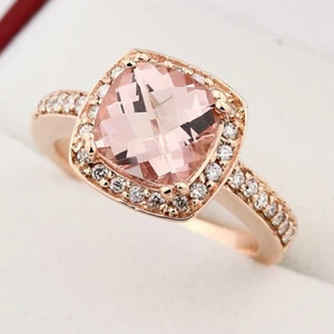 3.5Ct Amortiguador Corte Simulado Morganita Y Diamante Halo Compromiso Ring 925 - Imagen 1 de 6