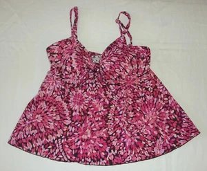 Maxine of Hollywood Womens Pink & Peach Tankini Top V Neck Tie Trim - 14 - Picture 1 of 12