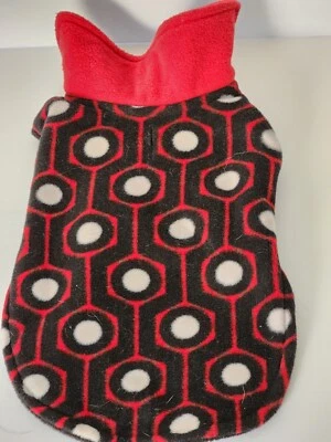 Dog Puppy Fleece Wrap Coat Jacket Size S Red Black White Geometric Design Warm - Image 1 of 4