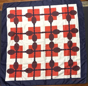 Vtg 70s SPORT SCARVES Scarf Tennis Raquet Red White Blue Hand Rolled Hem 27" VGC - Picture 1 of 5