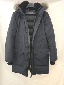 Mackage Mens Heavy Down Parka Fur Hood Navy Blue Size 38 Winter Jacket - Picture 1 of 13