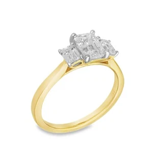 1.58ct Yellow Gold Emerald-Cut Lab Grown Diamond Trilogy Ring - F/VS - Picture 1 of 6