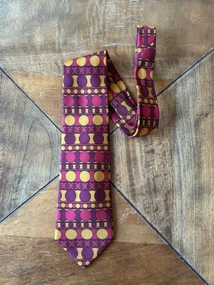 复古 Emilio Pucci 男式 100% 真丝领带粉色、紫色和金色 — 第 1/4 张图片
