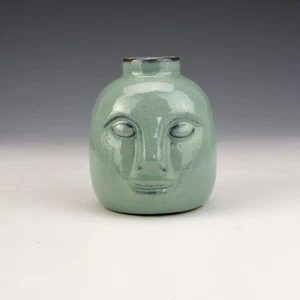 Bloomingdale Eliot Green Glaze Stoneware Pottery - Stylised Face Candle Holder - Picture 1 of 5
