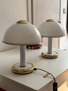 Coppia Lampade da Tavolo F. Fabbian Anni ‘70 Stile Hollywood Recency ottone  - Foto 1 di 10