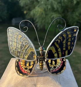 Votivkerzenhalter Buntglas bemalt Monarch Schmetterling braun, gold orange - Bild 1 von 10