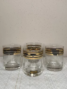 Culver MCM 3 Gold Stripe Old Fashion Low Ball/On The Rocks Bar Glasses Set Of 4 - Picture 1 of 12