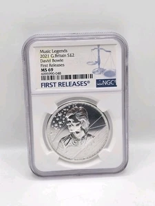 2021 BRITAIN Elizabeth II Musician DAVID BOWIE Silver 2 Pounds 1oz Coin NGC  - Picture 1 of 8