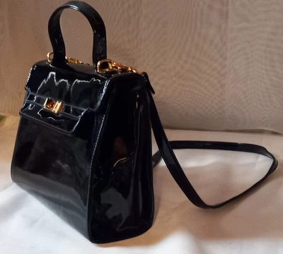 Cartera vintage de charol negra brillante ANDE. #A. FL#4 Foto 1 de 4