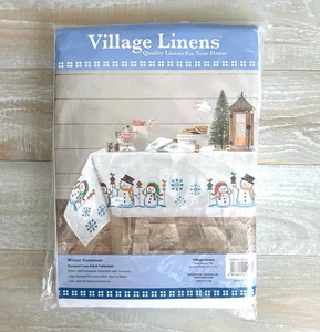 Village Linens Stamped Cross Stitch Tablecloth 50 x 50 Winter Snowman - Picture 1 of 5