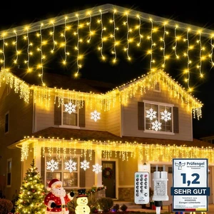 Luci di Natale a cascata 12 m, 360 LED Catena luminosa a LED con timer, 8mod - Foto 1 di 9