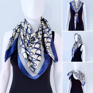 Blue Silk Feel Square Scarf Initial D Print - Picture 1 of 5