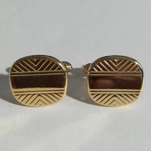 Minimalist Gold Tone Round Corners Cufflinks - Picture 1 of 5