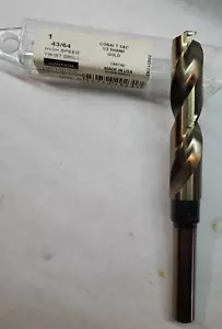 NEW VIKING 43/64" 135° COBALT GOLD S&D 1/2" REDUCED SHANK DRILL 3-1/8" FL LENGTH - Picture 1 of 5