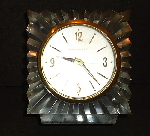 Vintage Clear Lucite Phinney Walker Alarm Clock Works Excellent Cover