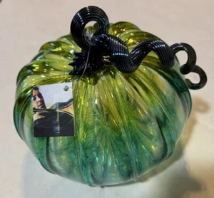 Luke Adams Large Glass Pumpkin 7.5 X 8 In. Green &&& - Picture 1 of 3