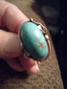 Vintage Old Navajo Ring Sterling Silver and Turquoise SIZE: 7 - Picture 1 of 22