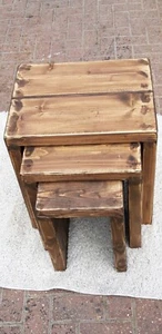 Rustic chunky nest of tables medium oak - Foto 1 di 6