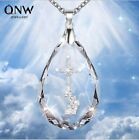 Crystal Cross Pendant Necklace Heart Chain Diamond Womens Jewellery Jesus Gift