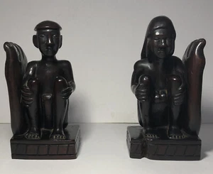Vintage Ebony Wood, Hand Carved, 2 Men’s Bookends - Picture 1 of 4