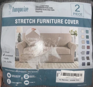 Turquoize Chair Slip Cover NEW Color Sand 2 Piece Set Stretch Soft Plush - Picture 1 of 12