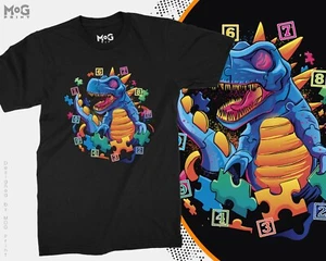 T-Rex Autism Dinosaur Awareness Colourful T-shirt Kids Jigsaw Puzzle Autistic - Picture 1 of 12