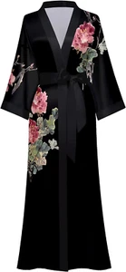 Women's Floral Long Kimono Robe Long Satin Robe Long Silk Robe Ladies Kimonos - Picture 1 of 12