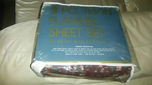 NEU 3-teiliges Twin Flanell Laken Set - Rot Grün Blumen 1 Laken/Spannbetttuch/Kissen - Bild 1 von 4